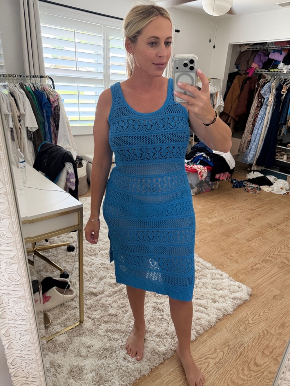 Sleeveless Blue Crochet Knit coverup